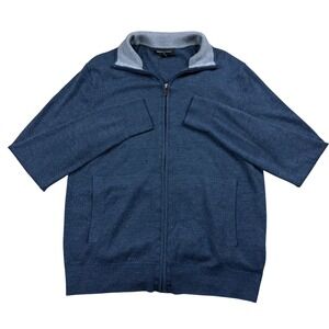 Banana Republic Mens Merino Wool Full Zip Sweater Blue Mock Neck Cardigan Medium